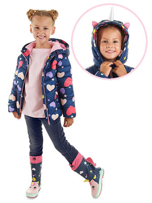 Unicorn Girl Navy Blue Puffer Coat - 1
