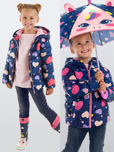 Unicorn Girl Navy Blue Puffer Coat - Denokids