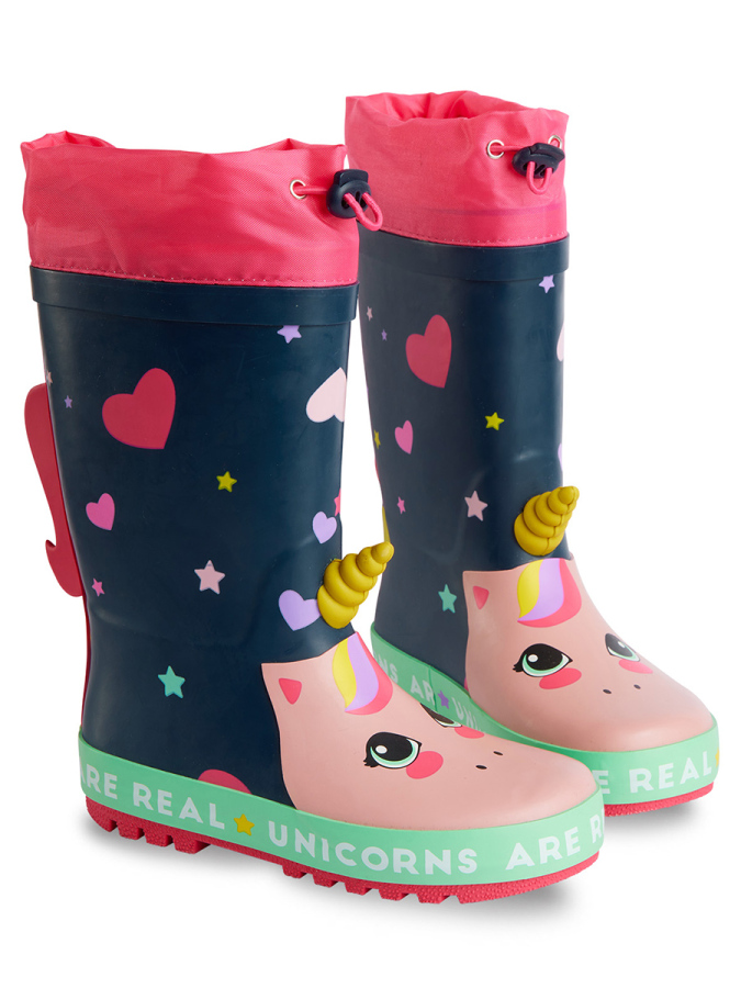 Unicorn Girl Navy Blue Rain Boots - 4