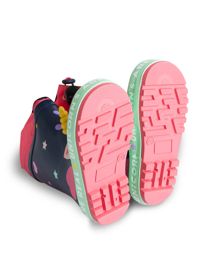 Unicorn Girl Navy Blue Rain Boots - 6