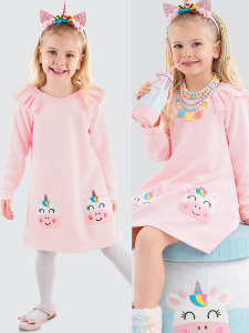 Unicorn Girl Pink Dress - Denokids