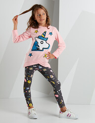 Unicorn Girl Pink Sweatshirt Grey Leggings Set - Thumbnail