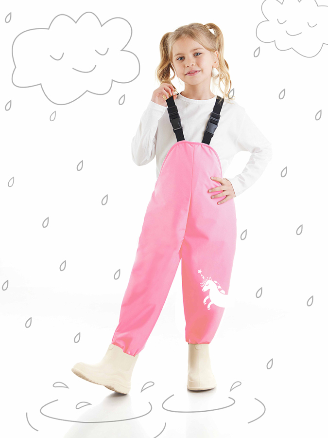 Unicorn Girl Pink Waterproof Puddlesuit Dungarees - 1