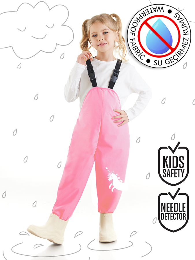 Unicorn Girl Pink Waterproof Puddlesuit Dungarees - 1