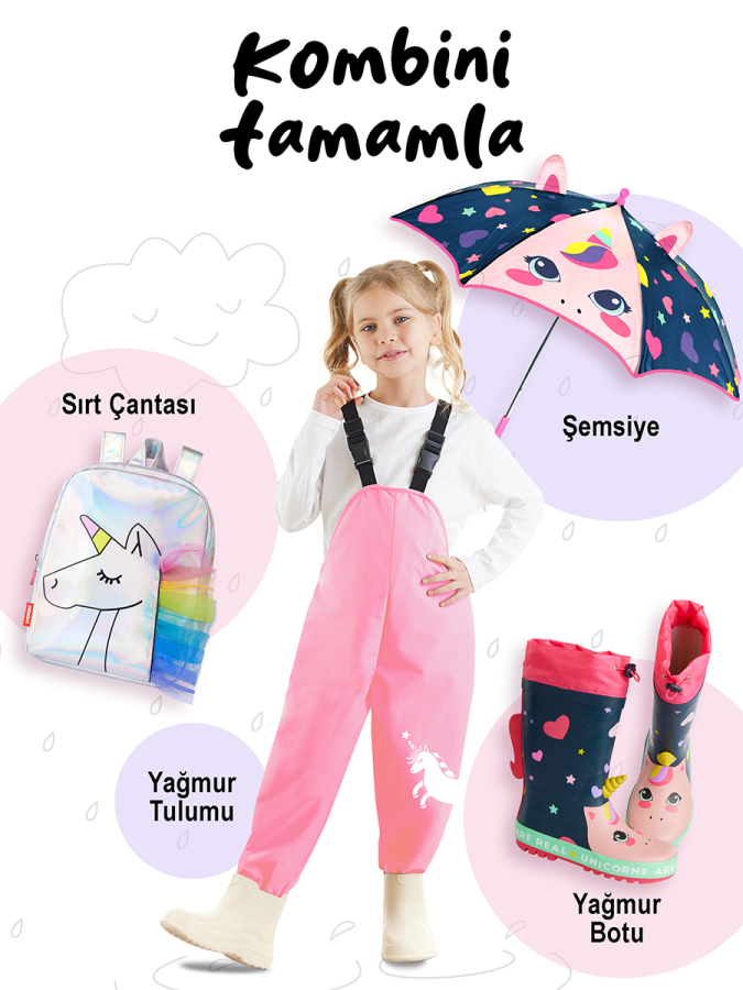 Unicorn Girl Pink Waterproof Puddlesuit Dungarees - 3