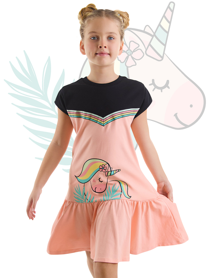 Unicorn Girl Salmon Jersey Dress - 1