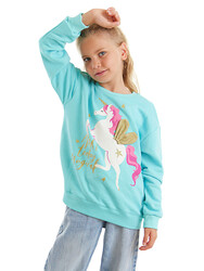 Unicorn Girl Turquoise Sweatshirt - Thumbnail