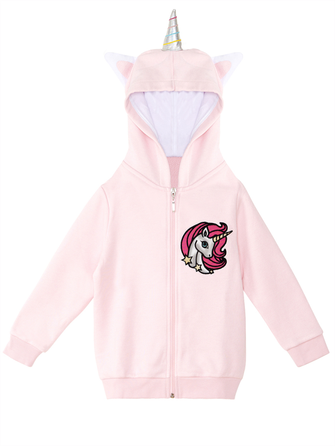 Unicorn Kapüşonlu Pembe Kız Çocuk Hırka - 3