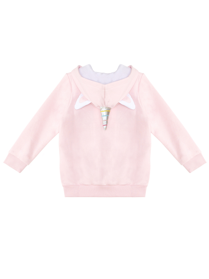 Unicorn Kapüşonlu Pembe Kız Çocuk Hırka - 5