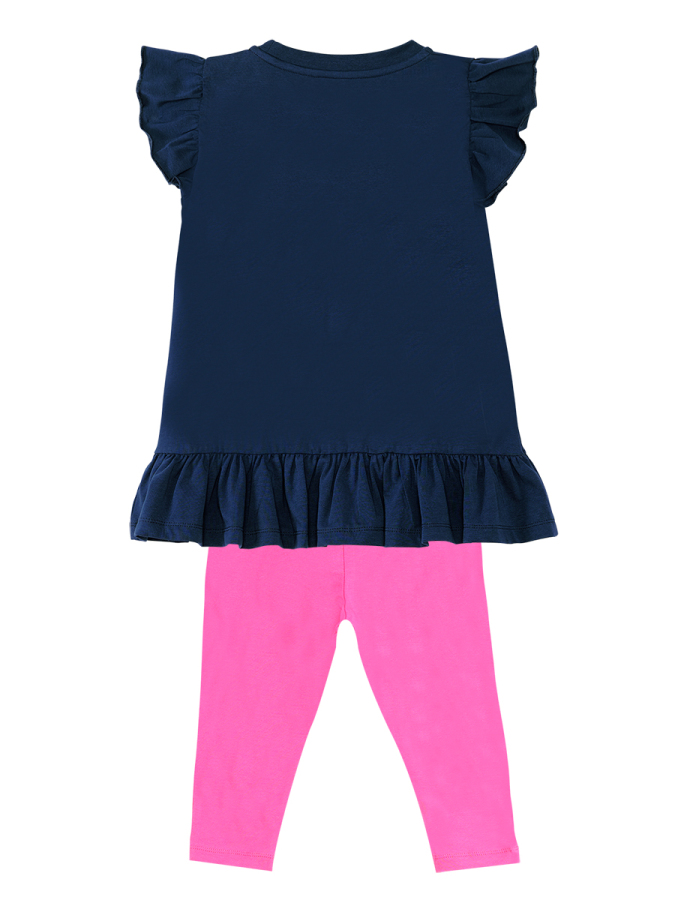 Lacivert Pembe Unicorn Kedi Fırfırlı Kız Çocuk Yazlık T-shirt Tayt Takım - 5