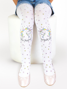 Unicorn Kız Çocuk Beyaz Külotlu Mus Çorap - Denokids
