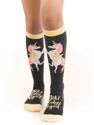 Unicorn Kız Çocuk Dizaltı Çorap Siyah - Thumbnail