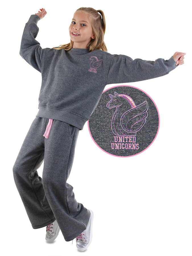 Unicorn Kız Çocuk Gri Eşofman Takımı - 1