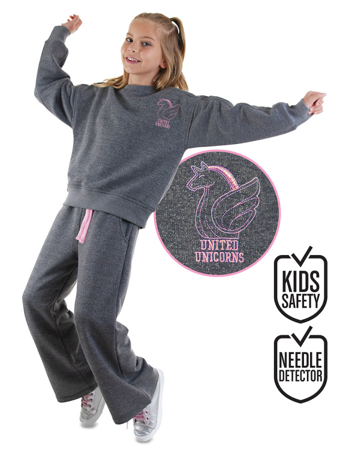Unicorn Kız Çocuk Gri Eşofman Takımı - 1