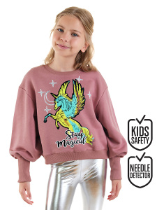 Unicorn Kız Çocuk Gül Kurusu Swetshirt - Denokids