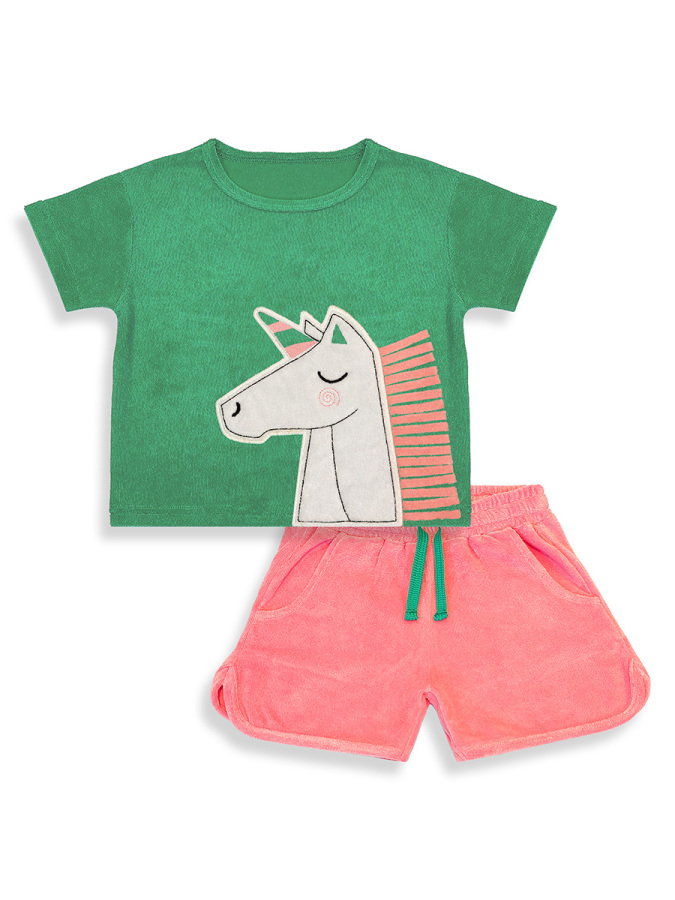 Kız Çocuk Takım Unicorn Havlu Kumaş Crop Top Üst Ve Şort Takım Yazlık 4-10 Yaş - 4