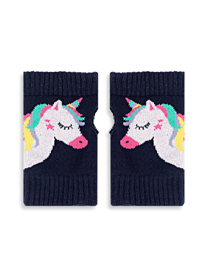 Kız Çocuk Unicorn Desenli Pamuklu Lacivert Parmaksız Eldiven Standart Beden - 2