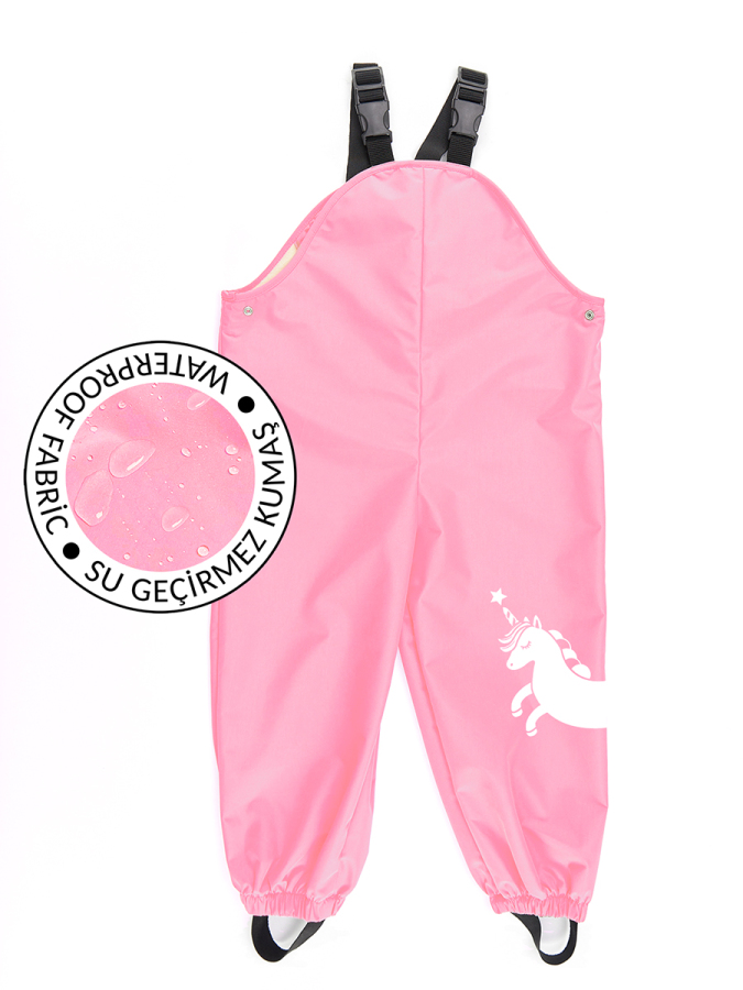 Kız Çocuk Unicorn Desenli Pembe Su Geçirmez Ayarlanabilir Askılı Yağmur Tulumu 3-8 Yaş - 4