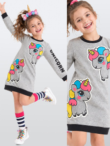 Unicorn Kız Çocuk Gri Sweat Elbise - Denokids