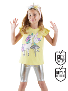 Unicorn Kız Çocuk T-shirt Metalik Tayt Takım - Denokids