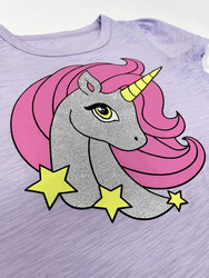Unicorn Lila Kız Çocuk T-shirt - Thumbnail