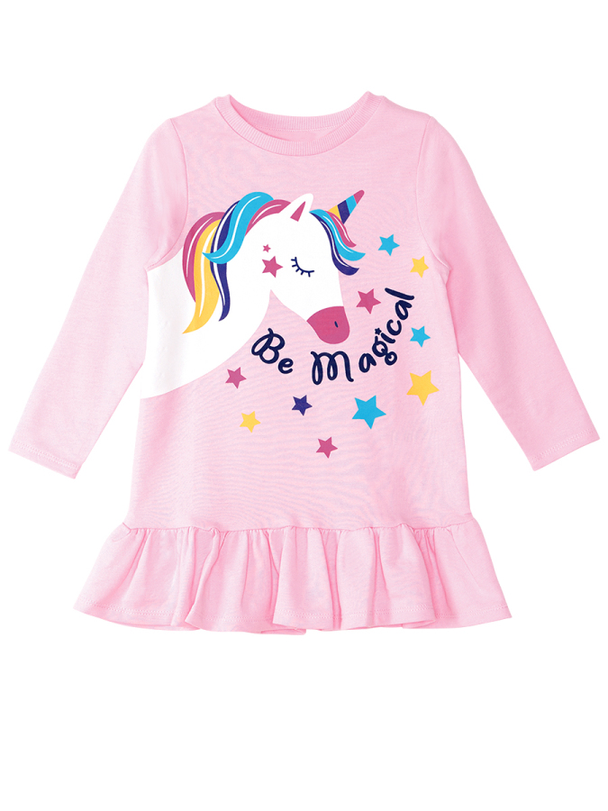 Unicorn Magic Kız Çocuk Pembe Uzun Kollu Fırfırlı Elbise - 4