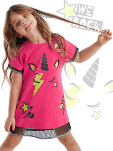 Unicorn Rock Fuşya Kız Çocuk Yazlık Elbise - 1