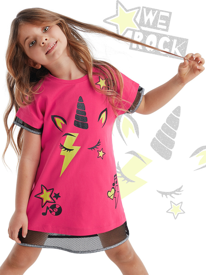 Unicorn Rock Fuşya Kız Çocuk Yazlık Elbise - 1