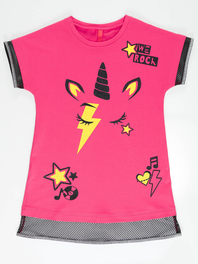 Unicorn Rock Fuşya Kız Çocuk Yazlık Elbise - 3