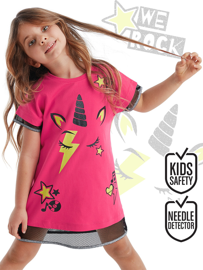 Unicorn Rock Fuşya Kız Çocuk Yazlık Elbise - 1