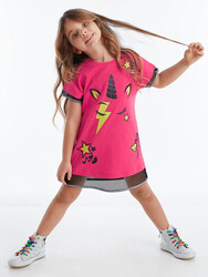 Unicorn Rock Fuşya Kız Çocuk Elbise - Thumbnail