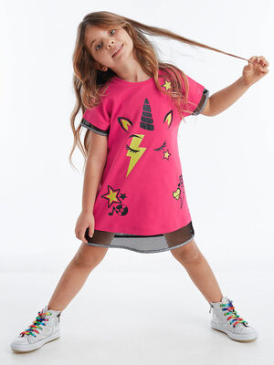 Unicorn Rock Fuşya Kız Çocuk Elbise