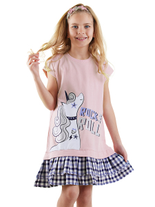 Unicorn Rock Kız Çocuk Ekose Elbise - Denokids