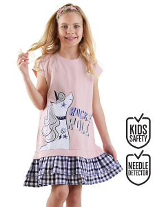 Unicorn Rock Kız Çocuk Ekose Elbise - Denokids