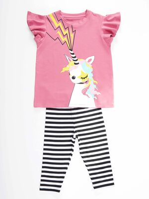 Unicorn Rock Kız Çocuk T-shirt Tayt Takım