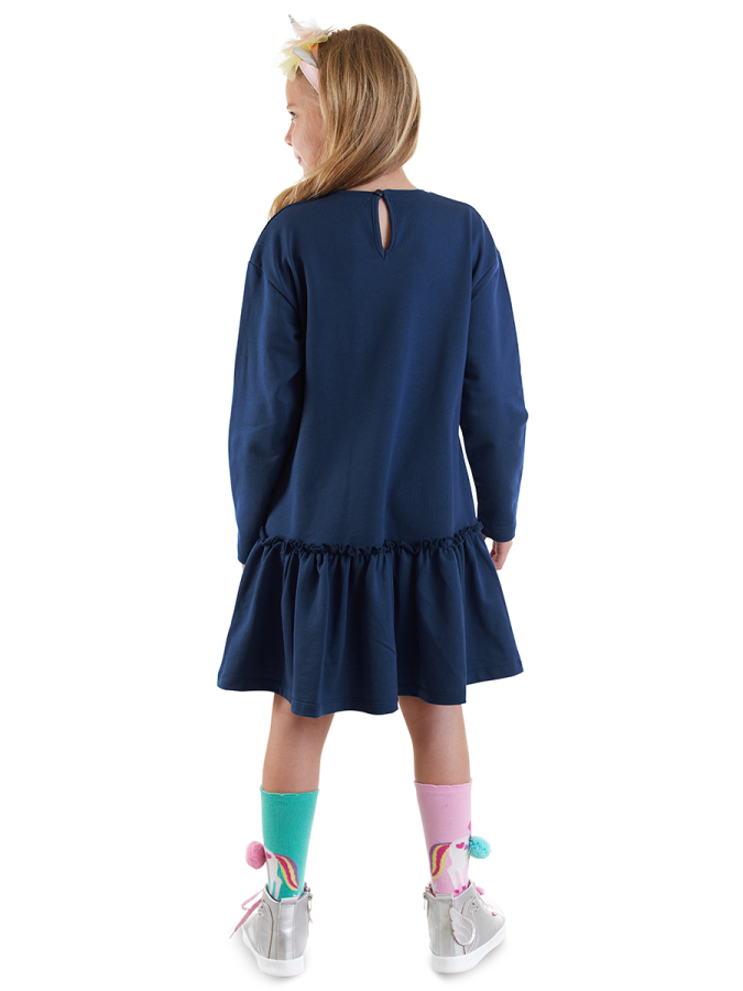 Unicorn Ruffled Girl Navy Blue Dress - 2