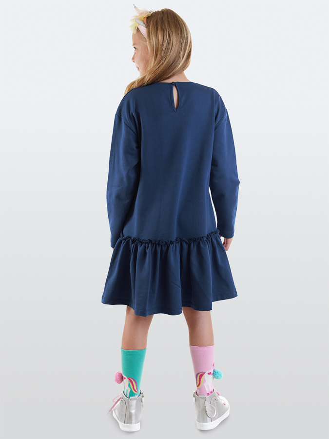 Unicorn Ruffled Girl Navy Blue Dress - 2
