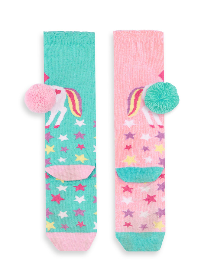 Unicorn Star Kız Çocuk Pembe Yeşil Dizaltı Çorap - 1