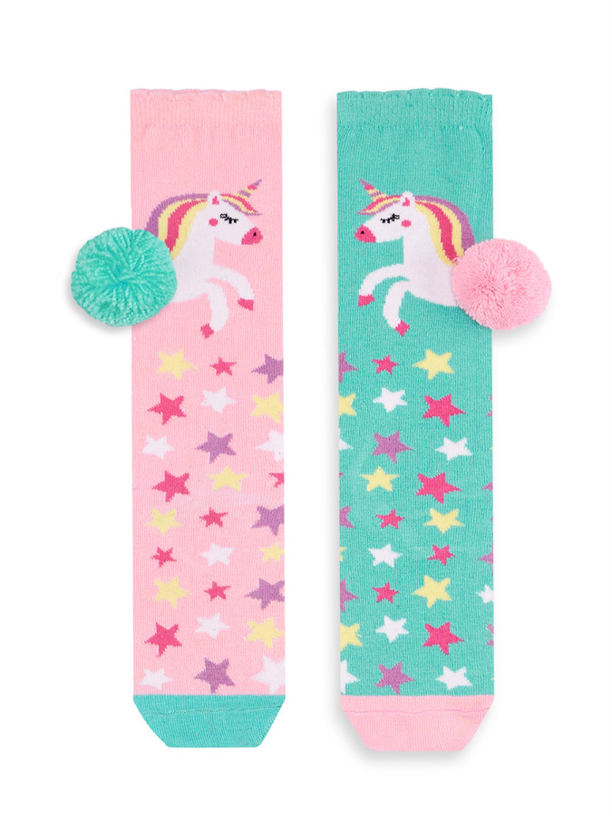 Unicorn Star Kız Çocuk Pembe Yeşil Dizaltı Çorap - 2