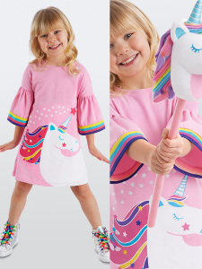 Unicorn Star Kız Çocuk Pembe Yazlık Elbise - Denokids