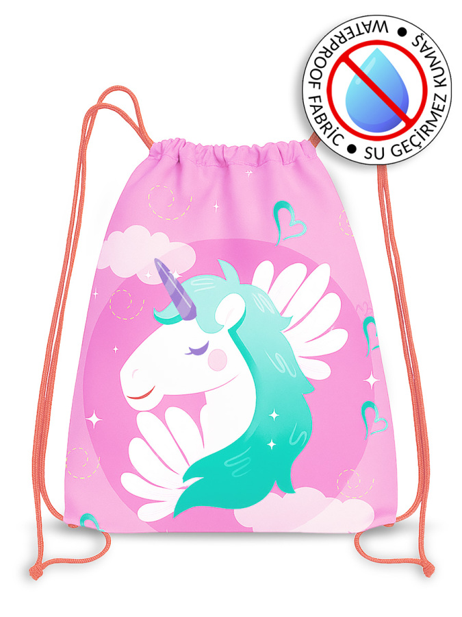 Unicorn Su Geçirmez Kız Çocuk İpli Sırt - Plaj Çantası - 1
