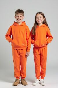 Uthar Turuncu Kapşonlu Çocuk Sweatshirt 2'li Takım - 1