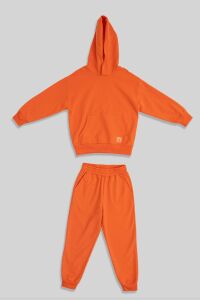Uthar Turuncu Kapşonlu Çocuk Sweatshirt 2'li Takım - 2