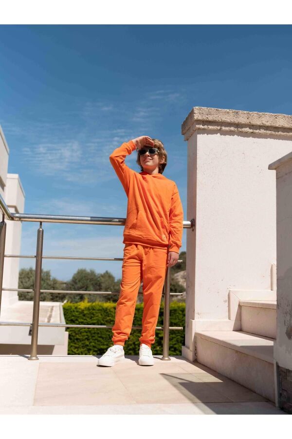 Uthar Turuncu Kapşonlu Çocuk Sweatshirt 2'li Takım - 4