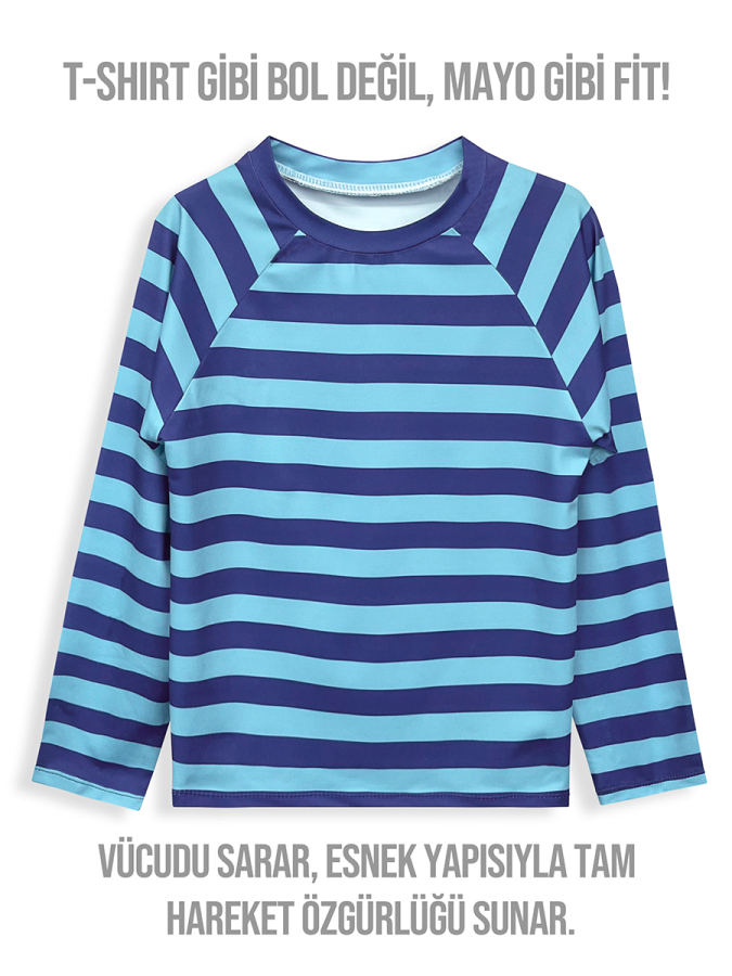 UV Korumalı Çizgili Erkek Çocuk Mayo T-shirt - 2