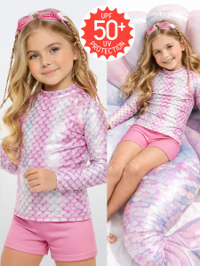 UV Korumalı Deniz Kızı Kız Çocuk Mayo T-shirt - Denokids