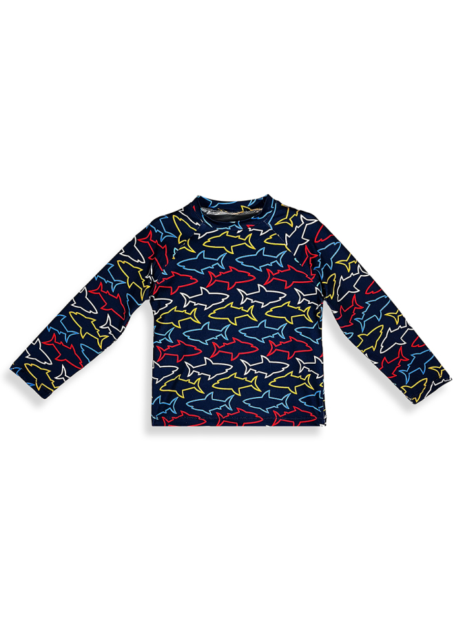 UV Korumalı Erkek Çocuk Mayo T-shirt UVP+50 Faktör Koruma Uzun Kollu Köpekbalığı - 4