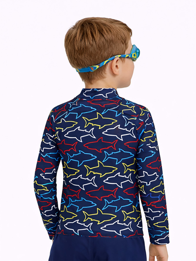 UV Korumalı Erkek Çocuk Mayo T-shirt UVP+50 Faktör Koruma Uzun Kollu Köpekbalığı - 2