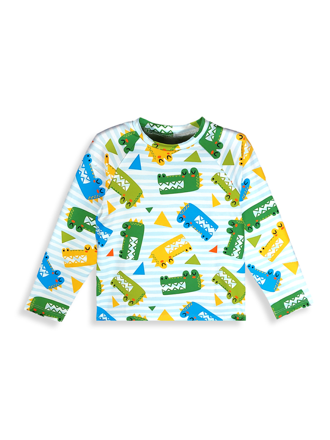 UV Korumalı Erkek Çocuk Mayo T-shirt UVP+50 Faktör Koruma Uzun Kollu Timsah - 4