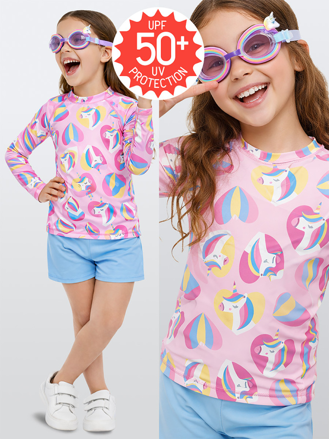UV Korumalı Unicorn Kız Çocuk Mayo T-shirt - 1